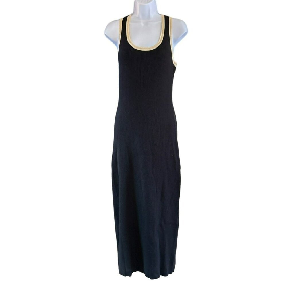 House of Harlow 1960 Women's Black Ribbed Knit Crocheted Collar Tank Dress Small